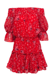 Current Boutique-MISA Los Angeles - Red Print Smocked Waist Mini Dress Sz M