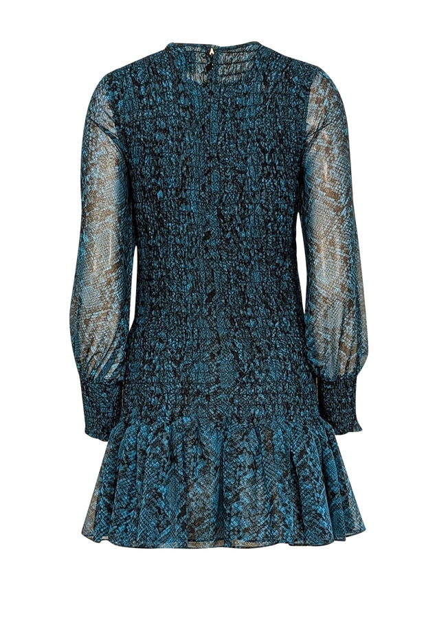 Current Boutique-MISA Los Angeles - Teal & Black Snakeskin Print Smocked Chiffon Dress Sz M