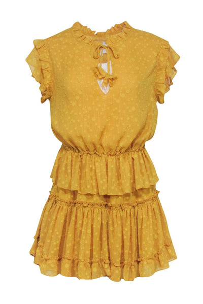 Current Boutique-MISA Los Angeles - Yellow Textured Ruffle Short Sleeve Dress Sz S