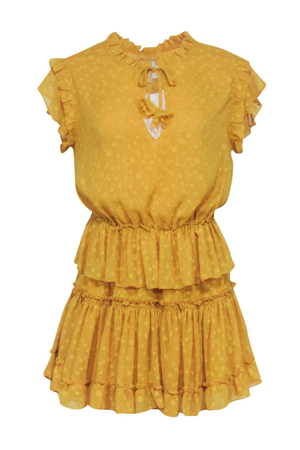 Current Boutique-MISA Los Angeles - Yellow Textured Ruffle Short Sleeve Dress Sz S