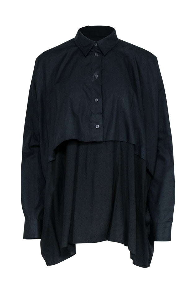 Current Boutique-MM6 Mason Margiela - Black Long Sleeve Double Layer Button Down Shirt Sz M