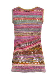 Current Boutique-M.&Kyoko - Pink Multi-Color Frayed Sleeveless Top Sz XS/S