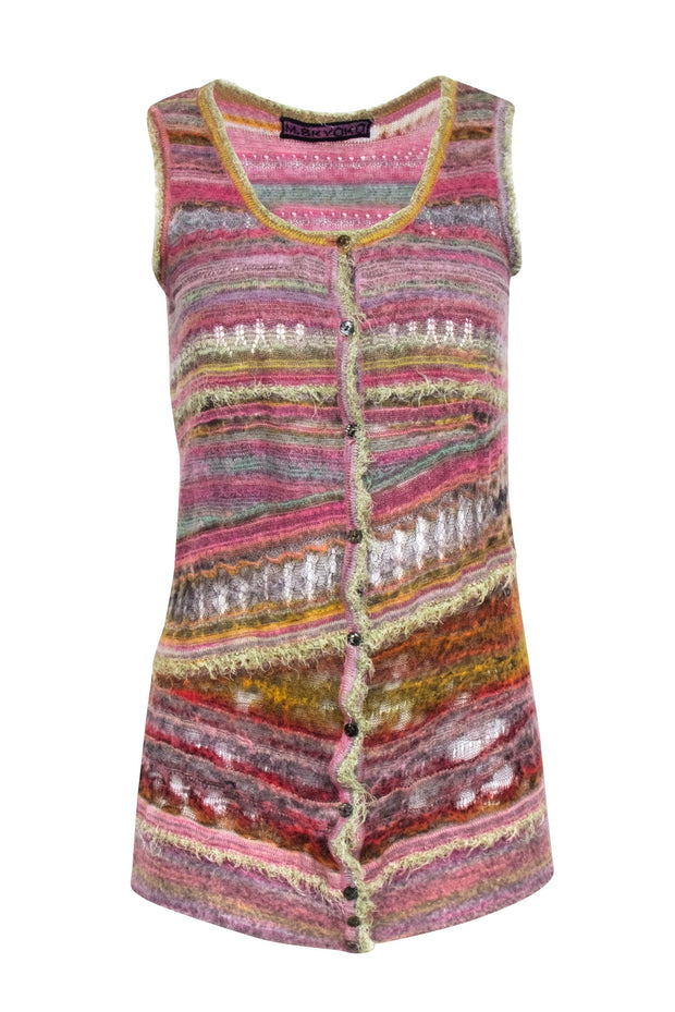 Current Boutique-M.&Kyoko - Pink Multi-Color Frayed Sleeveless Top Sz XS/S