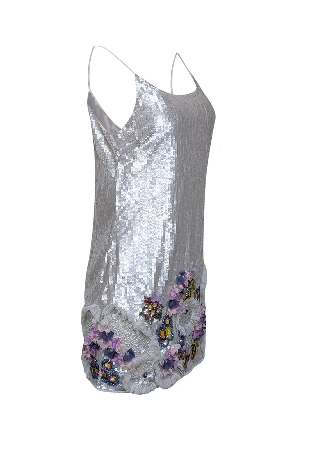 Current Boutique-Mac Duggal - White Sequin Sleeveless Mini Dress w/ Multi Color Embellishment Sz 4