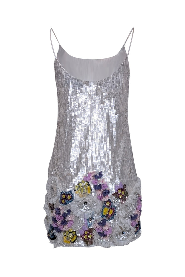 Current Boutique-Mac Duggal - White Sequin Sleeveless Mini Dress w/ Multi Color Embellishment Sz 4