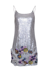 Current Boutique-Mac Duggal - White Sequin Sleeveless Mini Dress w/ Multi Color Embellishment Sz 4