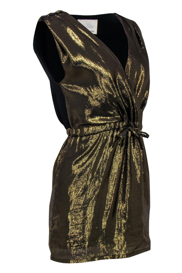 Current Boutique-Madison Marcus - Gold Metallic Sleeveless Drawstring Dress Sz XS