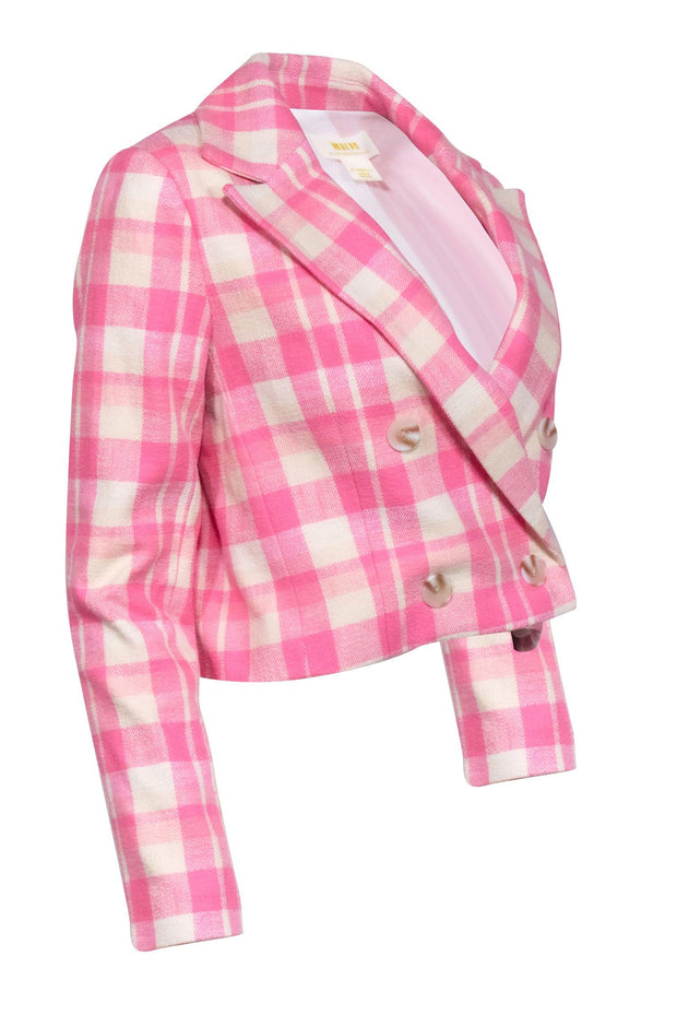 Current Boutique-Maeve - Pink & Cream Plaid Double Breasted Crop Blazer Sz XS