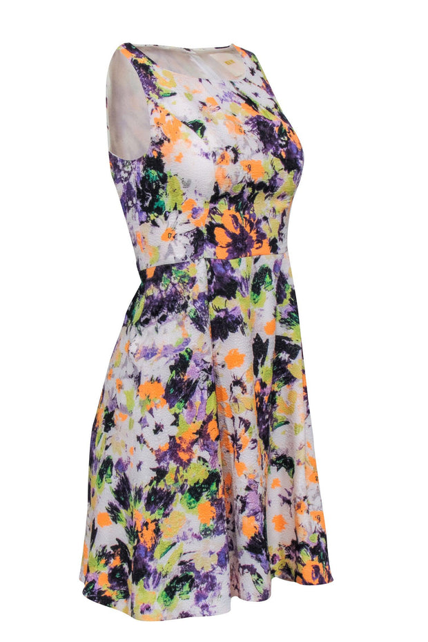 Current Boutique-Maeve - White w/ Orange, Purple, and Green Abstract Floral Print Dress Sz 0