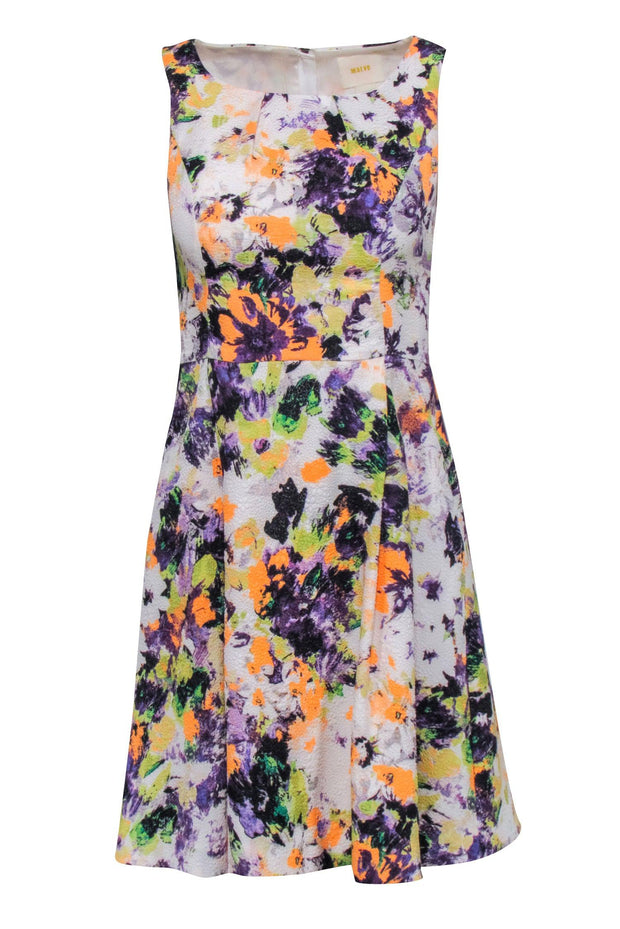 Current Boutique-Maeve - White w/ Orange, Purple, and Green Abstract Floral Print Dress Sz 0