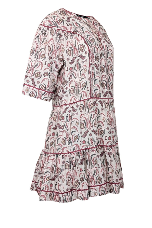 Current Boutique-Magali Pascal - Cream, Pink, & Black Print Tunic Dress Sz M