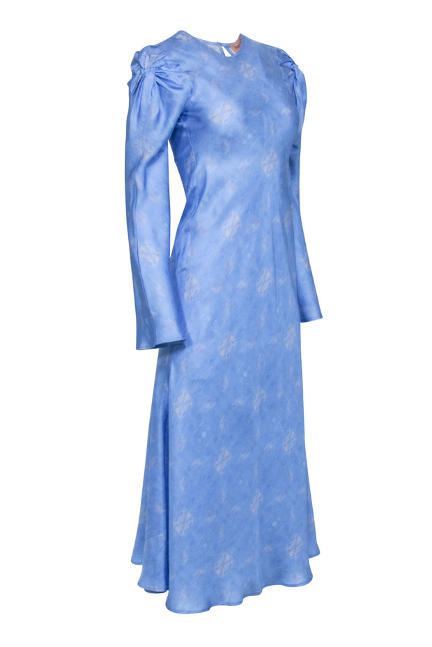 Current Boutique-Maggie Marilyn - Blue Dyed Long Sleeve Silk Midi Dress Sz 2