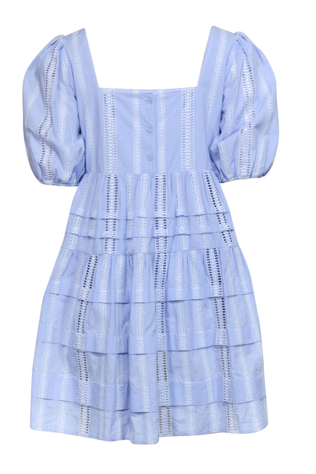 Current Boutique-Maje - Blue Eyelet Embroidery Trim Dress Sz 6