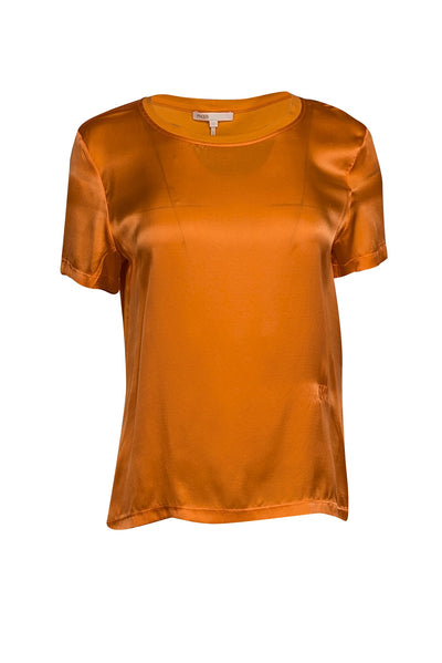 Current Boutique-Maje - Orange Silk Short Sleeve Shirt w/ Cotton Back Sz S