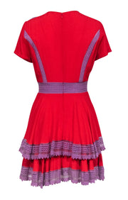 Current Boutique-Maje - Red Ruffled A-Line Dress w/ Lavender Lace Trim Sz 4