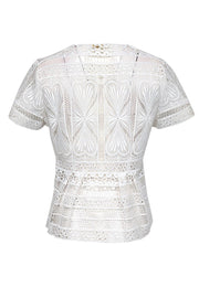 Current Boutique-Maje - White Eyelet Lace Peplum Top Sz XL