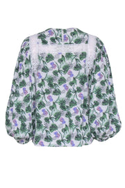 Current Boutique-Maje - White, Purple, & Green Palm Print Top Sz 4