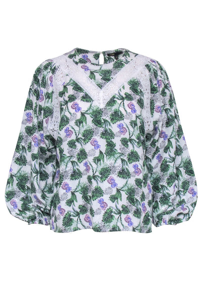 Current Boutique-Maje - White, Purple, & Green Palm Print Top Sz 4