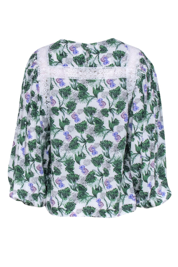 Current Boutique-Maje - White, Purple, & Green Palm Print Top Sz 6