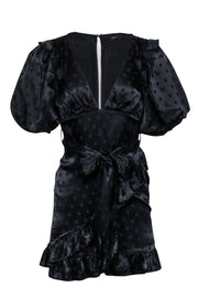 Current Boutique-Majorelle - Black Polka Dot Print Satin "Daria" Mini Dress Sz S