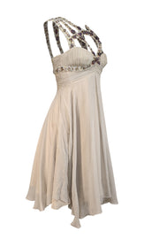 Current Boutique-Mandalay - Light Grey Silk Dress w/ Beaded Straps Sz 4