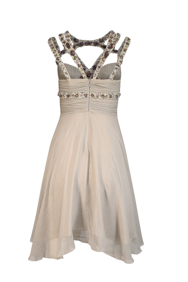 Current Boutique-Mandalay - Light Grey Silk Dress w/ Beaded Straps Sz 4