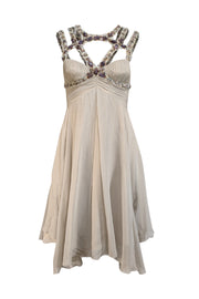 Current Boutique-Mandalay - Light Grey Silk Dress w/ Beaded Straps Sz 4