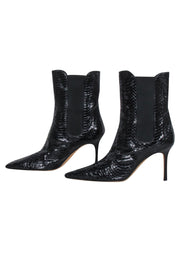 Current Boutique-Manolo Blahnik - Black Snakeskin Heeled Short Boots Sz 11.5