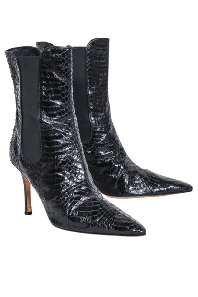 Current Boutique-Manolo Blahnik - Black Snakeskin Heeled Short Boots Sz 11.5