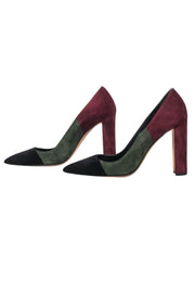 Current Boutique-Manolo Blahnik - Maroon & Olive Green Color Block Pointed Toe Pumps Sz 8