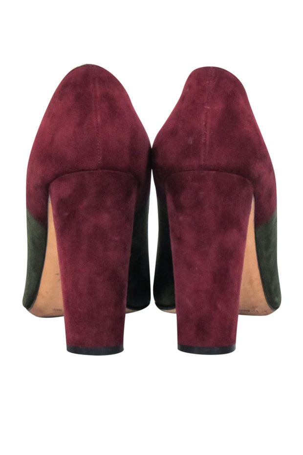 Current Boutique-Manolo Blahnik - Maroon & Olive Green Color Block Pointed Toe Pumps Sz 8