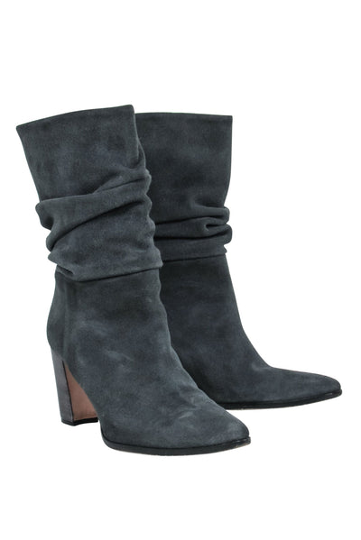 Current Boutique-Manolo Blahnik - Slate Grey Suede Slouchy Boots Sz 8