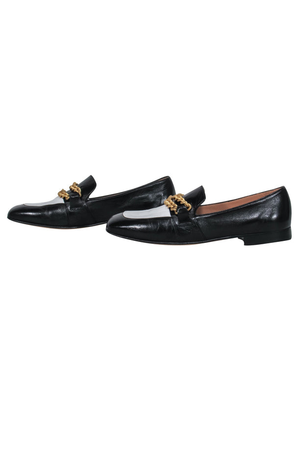 Current Boutique-Mara Bini - Black & White Color Block Loafers w/ Gold Chain Sz 7.5