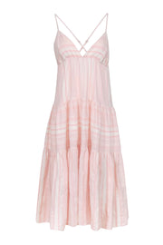 Current Boutique-Mara Hoffman - Light Pink & Ivory Striped Cotton Midi Dress Sz L