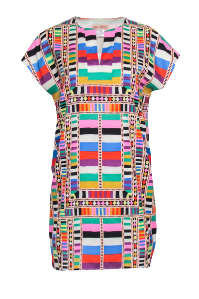 Current Boutique-Mara Hoffman - Pink & Multicolor Short Sleeve Geometric Print Mini Dress Sz S