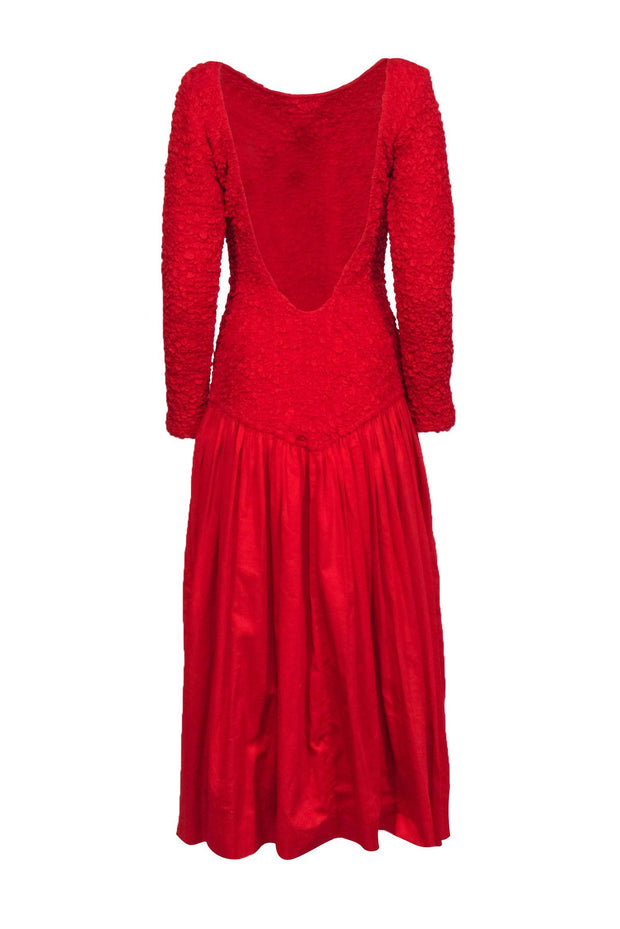 Current Boutique-Mara Hoffman - Red Textured Low Back Drop Wait Maxi Dress Sz L