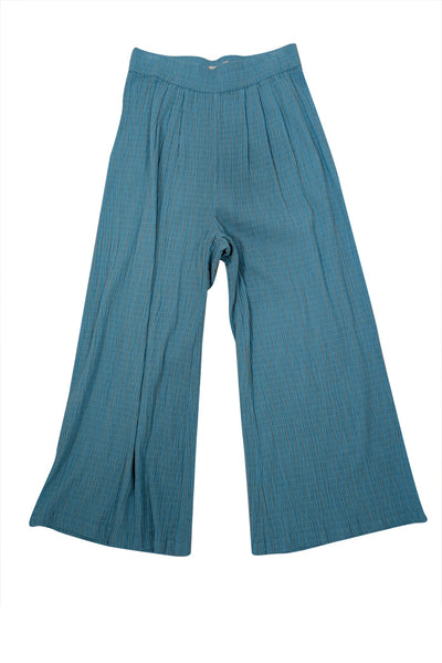 Current Boutique-Mara Hoffman Swim - Turquoise & Beige Striped Cotton Gauze Pants Sz M