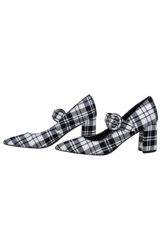 Current Boutique-Marc Fisher - Black & White Plaid Mary-Jane Pumps w/ Buckle Closure Sz 7.5