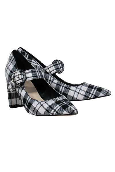 Current Boutique-Marc Fisher - Black & White Plaid Mary-Jane Pumps w/ Buckle Closure Sz 7.5