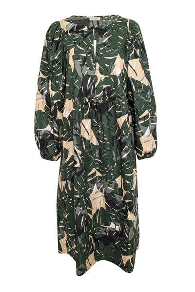 Current Boutique-Marc O'Polo - Green & Cream Leaf Print Long Sleeve Dress Sz XL