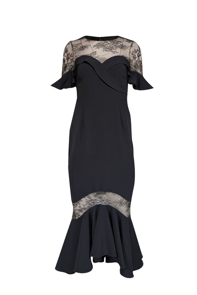 Current Boutique-Marchesa Notte - Black & Lace Detail Fit & Flare Dress Sz 2