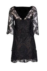 Current Boutique-Marchesa Notte - Black Sequin Lace Applique Short Dress Sz 0