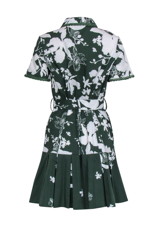 Current Boutique-Marchesa Notte - Green & White Floral Short Sleeve Dress Sz 10