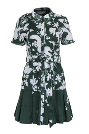 Current Boutique-Marchesa Notte - Green & White Floral Short Sleeve Dress Sz 10