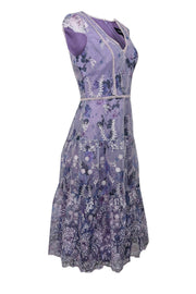 Current Boutique-Marchesa Notte - Lavender Cap Sleeve Floral w/ Embroidered Details Midi Dress Sz 6