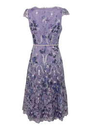 Current Boutique-Marchesa Notte - Lavender Cap Sleeve Floral w/ Embroidered Details Midi Dress Sz 6