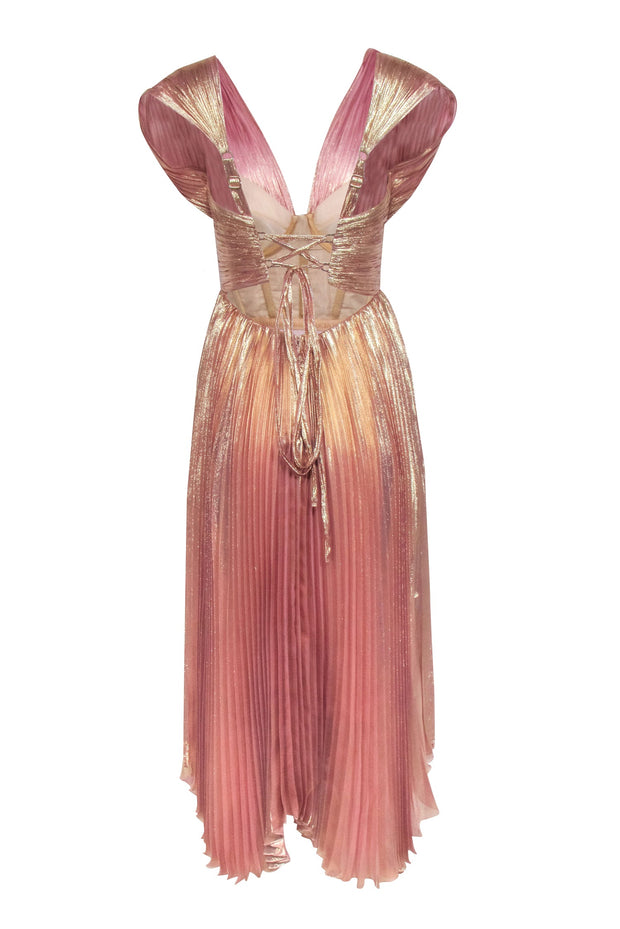 Current Boutique-Maria Lucia Hohan - Rose Gold Metallic Pleated Dress Sz 8