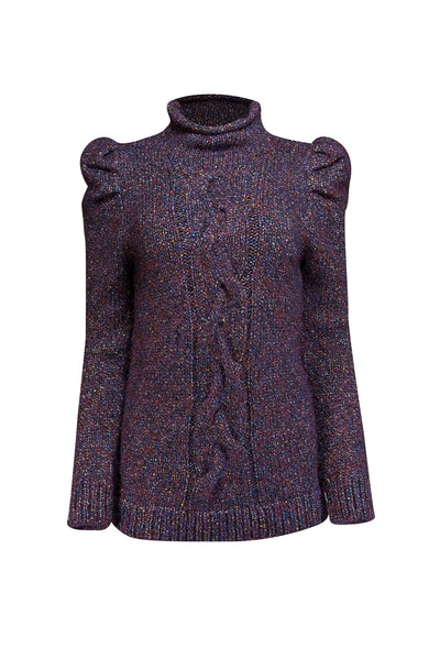 Current Boutique-Marie Oliver - Dark Purple & Metallic Multicolor Puff Sleeve Sweater Sz S