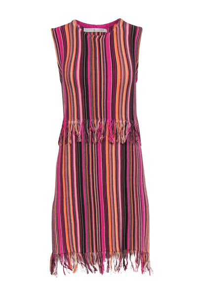 Current Boutique-Marie Oliver - Pink, Orange, & Brown Stripe Fringe Dress Sz XS