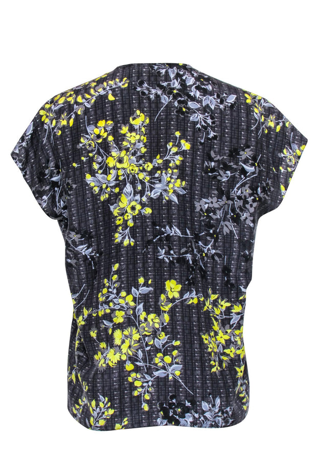 Current Boutique-Marni - Grey & Yellow Floral Print Short Sleeve Top Sz 4